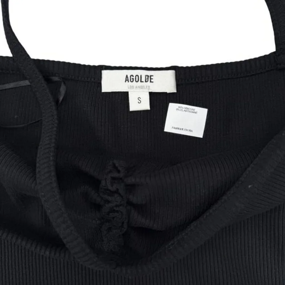 Agolde Lola Gathered Front Ruched Bodice Ribbed Tank In Black Small - Picture 5 of 8